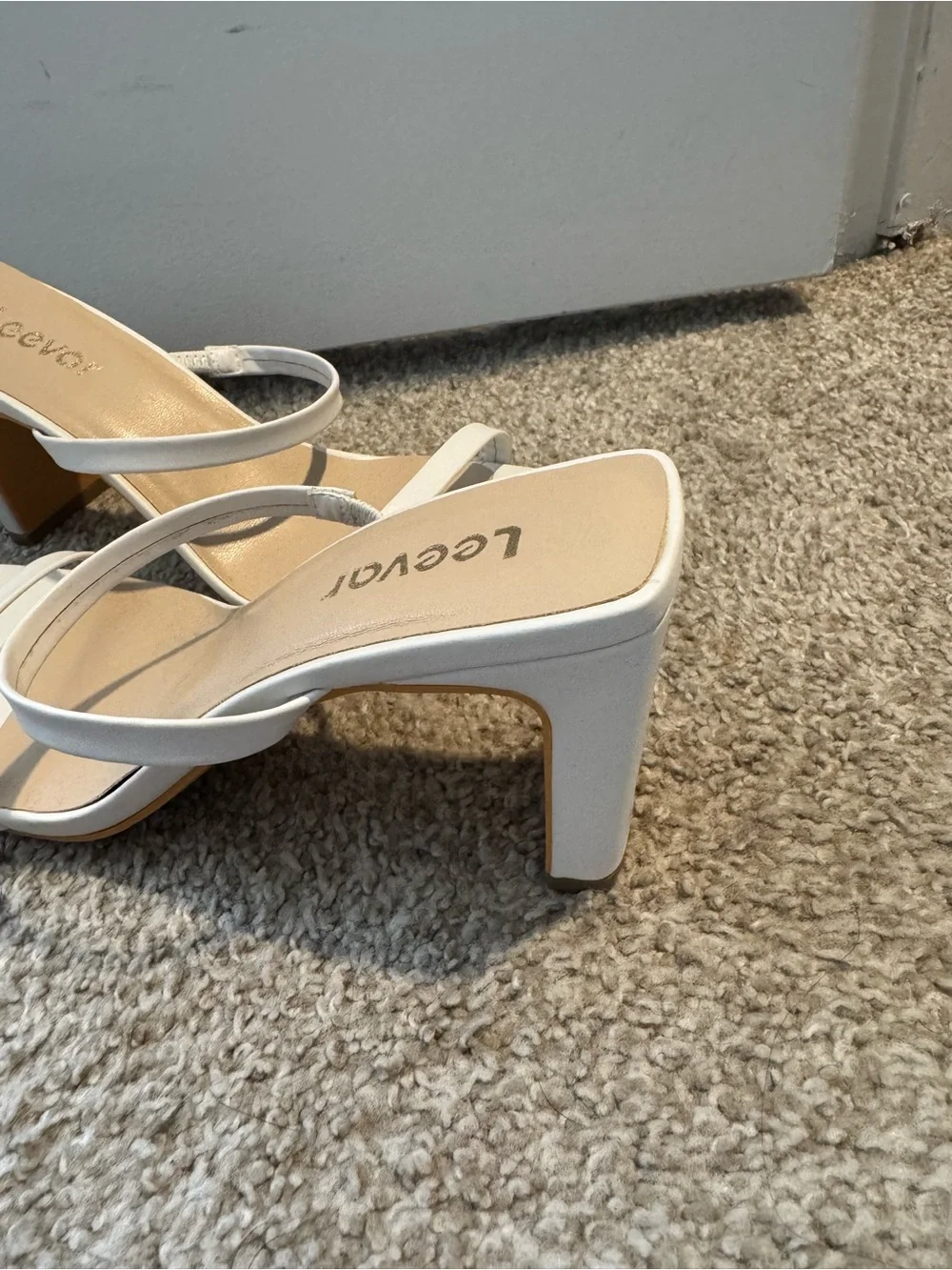 White Square-Toe Strappy Mule Heels